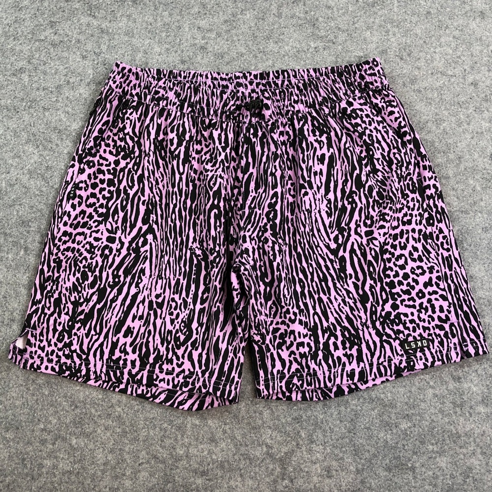 LSKD Mens Shorts L ELECTRIC LAVENDER Animal Print Stretch Waist Drawstring